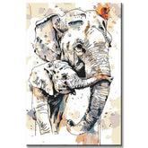 Painting by numbers art animal elephant mom with her baby